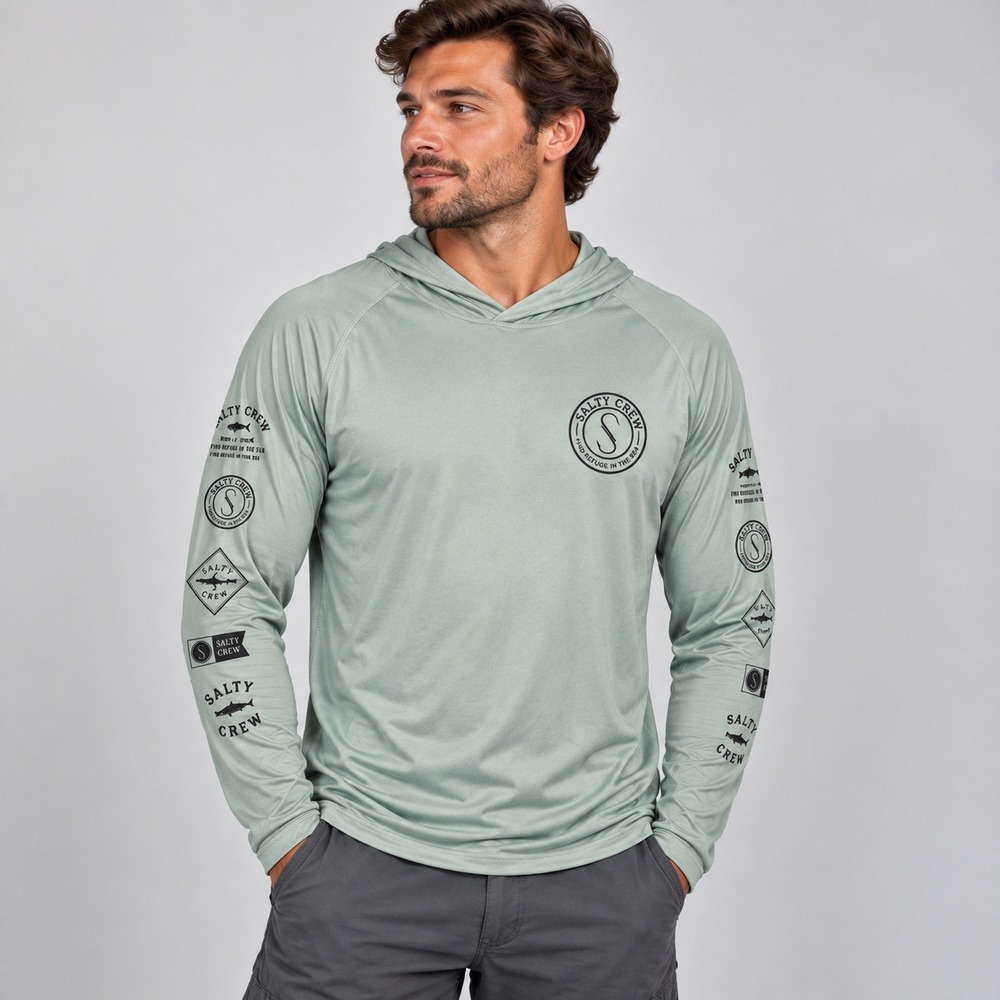Salty Crew Mens Large Sage Green Performance Sun Hoodie Find Refuge In The Sea